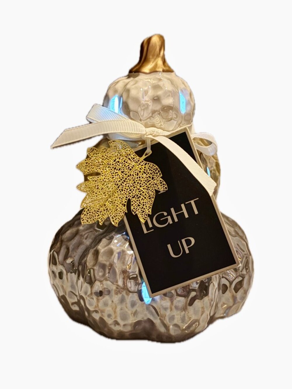 LED Lighted Stacked Pumpkin Iridescent Ceramic Pumpkins Table Accent Halloween